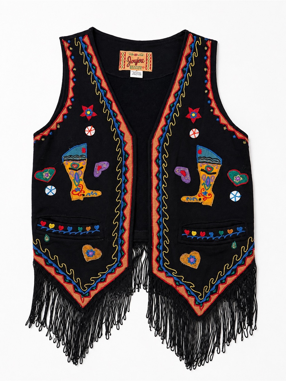 Vtg 90s Joujou Beyond Basics Western Cowboy Boots Beaded Fringe Vest